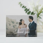 Moderne minimale links elegant foto-script huwelij bedankkaart (Staand voorkant)