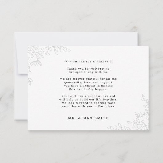 Moderne minimale links elegant foto-script huwelij bedankkaart (Achterkant)