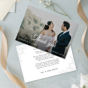 Moderne minimale links elegant foto-script huwelij bedankkaart