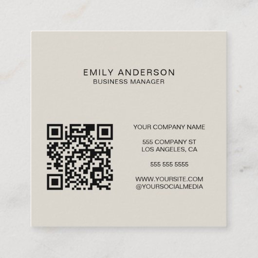 Moderne minimale Logo QR Vierkante Visitekaartje (Achterkant)