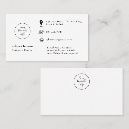 Moderne minimale Logo toevoegen Visitekaartje (Voorkant / Achterkant)