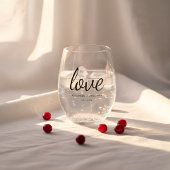 Moderne Minimale 'Love' Wedding Paar Namen & Datum Wijnglas Zonder Voet