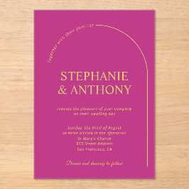 Moderne minimale magenta met wapenweddenschap acryl uitnodigingen