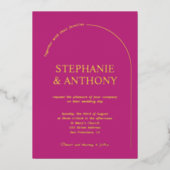 Moderne minimale magenta met wapenweddenschap folie uitnodiging (Voorkant)