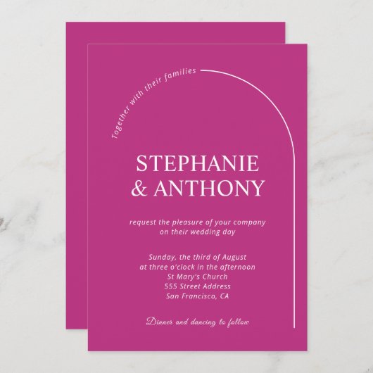 Moderne minimale magenta met wapenweddenschap kaart (Voorkant / Achterkant)