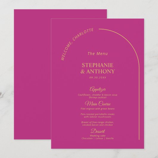 Moderne minimale magenta met wapenweddenschap menu (Voorkant / Achterkant)