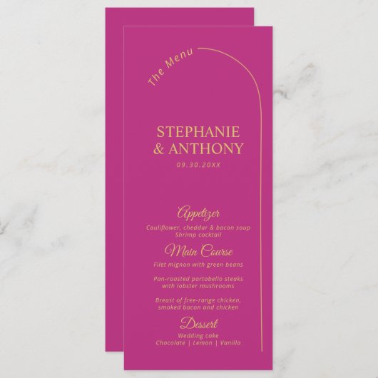 Moderne minimale magenta met wapenweddenschap menu (Voorkant / Achterkant)