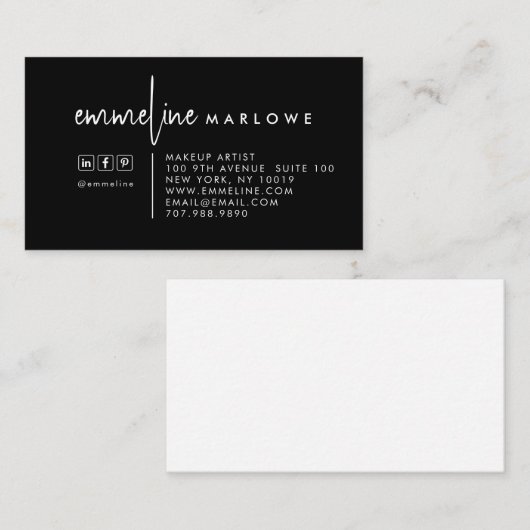 Moderne minimale make-up artiest zwart visitekaartje (Voorkant / Achterkant)