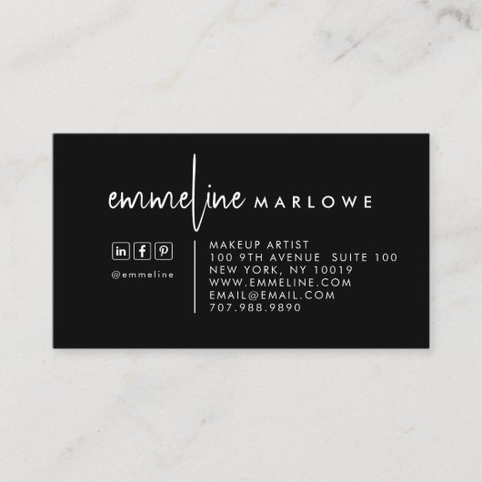 Moderne minimale make-up artiest zwart visitekaartje (Voorkant)