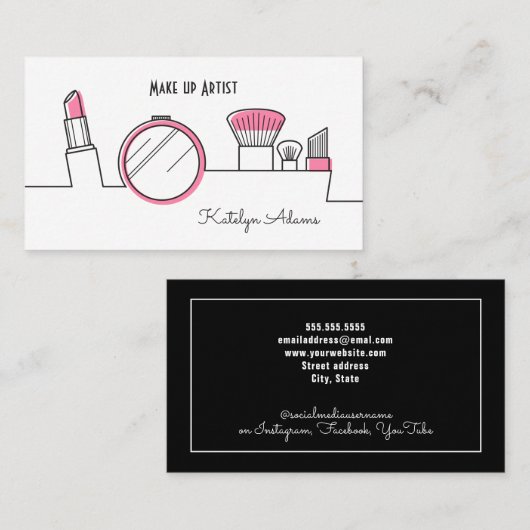 Moderne minimale make-up visitekaartje (Voorkant / Achterkant)