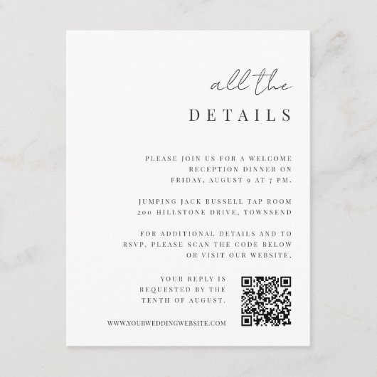 Moderne Minimale Manuscript All-in-One de Details Informatiekaartje (Voorkant)