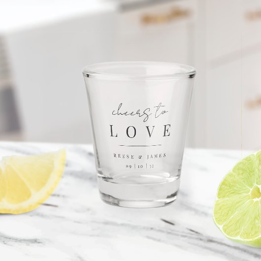 Moderne Minimale Manuscript Cheers to Love Wedding Shot Glas