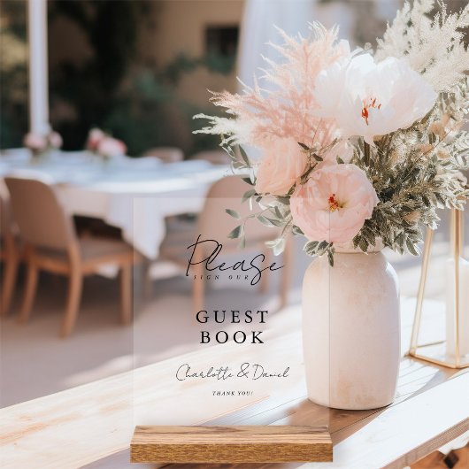 Moderne Minimale Manuscript Wedding Guestbook Acryl Bord