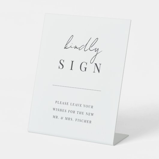 Moderne Minimale Manuscript Wedding Guestbook Reclamebord Met Voetstuk (Voorkant)