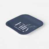 Moderne minimale marine blauw eenvoudige 50e verja papieren bordje (Gebogen)