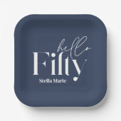 Moderne minimale marine blauw eenvoudige 50e verja papieren bordje (Voorkant)
