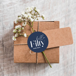 Moderne minimale marine blauw eenvoudige 50e verja ronde sticker