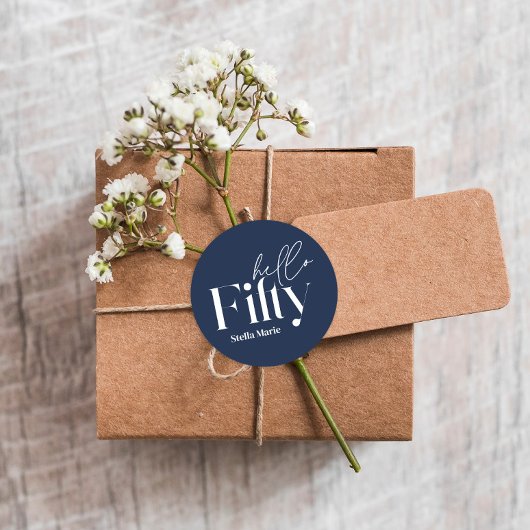 Moderne minimale marine blauw eenvoudige 50e verja ronde sticker