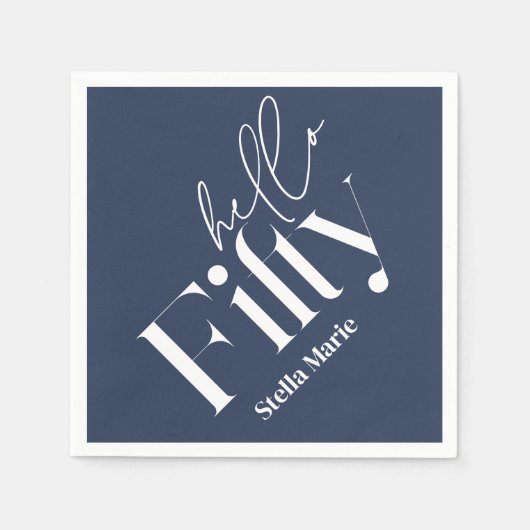 Moderne minimale marine blauw eenvoudige 50e verja servet (Voorkant)