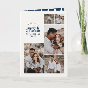Moderne minimale Marine blauw Kerstmis multi foto Bedankkaart