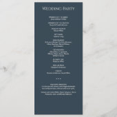 Moderne minimale marine blauwe bruiloft ceremonie programmakaart (Achterkant)
