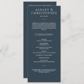 Moderne minimale marine blauwe bruiloft ceremonie programmakaart (Voorkant / Achterkant)