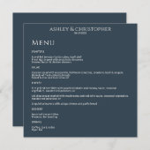 Moderne minimale marine blauwe bruiloft receptie menu (Voorkant / Achterkant)