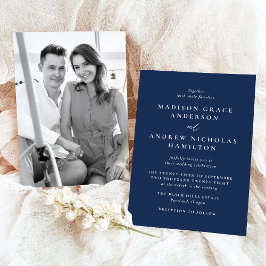 Moderne Minimale Marine Fotobruiloft Kaart