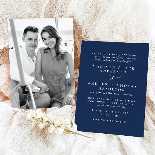 Moderne Minimale Marine Fotobruiloft Kaart