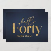 Moderne minimale marine goud eenvoudige 40e verjaa kaart (Voorkant / Achterkant)