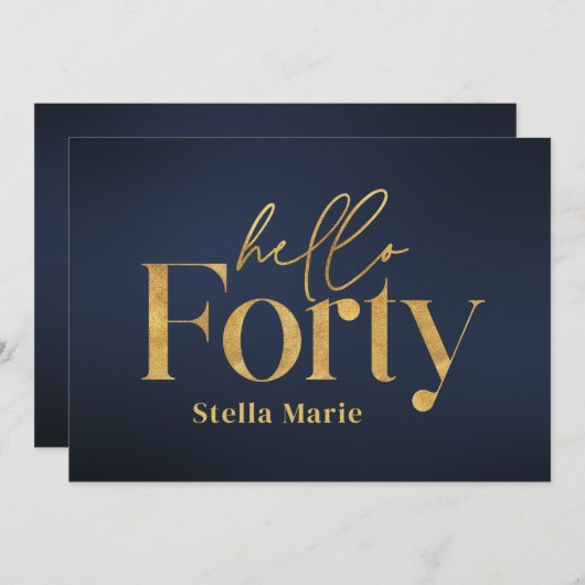 Moderne minimale marine goud eenvoudige 40e verjaa kaart (Voorkant / Achterkant)