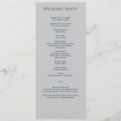 Moderne minimale marine & grijze bruiloft ceremoni programmakaart (Achterkant)