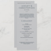 Moderne minimale marine & grijze bruiloft ceremoni programmakaart (Voorkant / Achterkant)