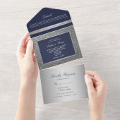 Moderne minimale marineblauwe zilverbruiloft all in one uitnodiging (Afscheurbaar)