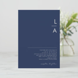 Moderne minimale marineblauwe zilvermonogram kaart