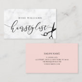 Moderne minimale marmer & blush roze haarstylist visitekaartje (Voorkant / Achterkant)