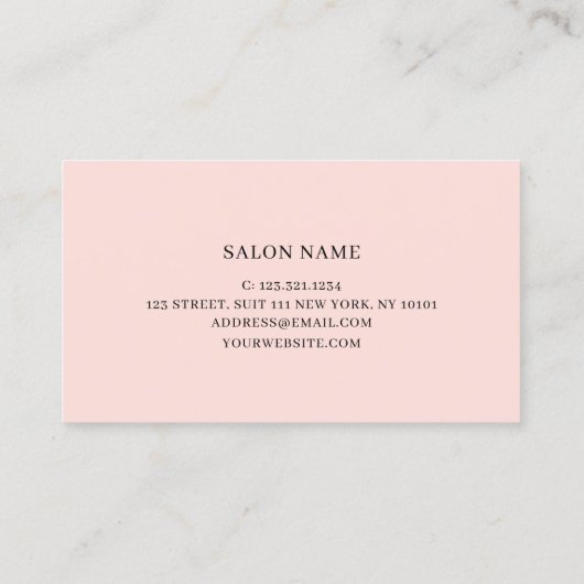 Moderne minimale marmer & blush roze haarstylist visitekaartje (Achterkant)