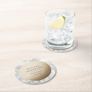 Moderne minimale marmer en goudgeometrische vormge ronde kartonnen onderzetter