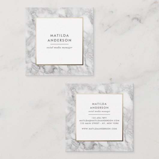 Moderne minimale marmer en goudgeometrische vormge vierkante visitekaartje (Voorkant / Achterkant)