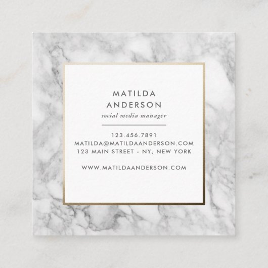 Moderne minimale marmer en goudgeometrische vormge vierkante visitekaartje (Achterkant)