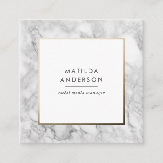 Moderne minimale marmer en goudgeometrische vormge vierkante visitekaartje (Voorkant)