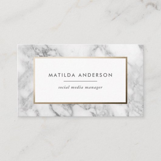 Moderne minimale marmer en goudgeometrische vormge visitekaartje (Voorkant)
