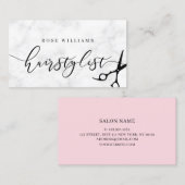 Moderne, minimale marmer- en roze haarstylist visitekaartje (Voorkant / Achterkant)