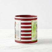 Moderne minimale Maroon & Witte Strepen 2 foto Mok (Midden)