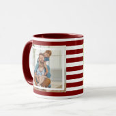 Moderne minimale Maroon & Witte Strepen 2 foto Mok (Voorkant links)