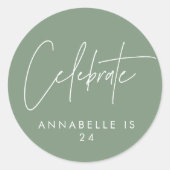 Moderne minimale meetkundige groene verjaardag ronde sticker (Voorkant)