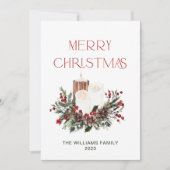 Moderne minimale Merry Christmas Red Berry Botanic Feestdagenkaart (Voorkant)