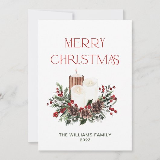 Moderne minimale Merry Christmas Red Berry Botanic Feestdagenkaart (Voorkant)