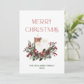 Moderne minimale Merry Christmas Red Berry Botanic Feestdagenkaart (Staand voorkant)