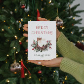 Moderne minimale Merry Christmas Red Berry Botanic Feestdagenkaart